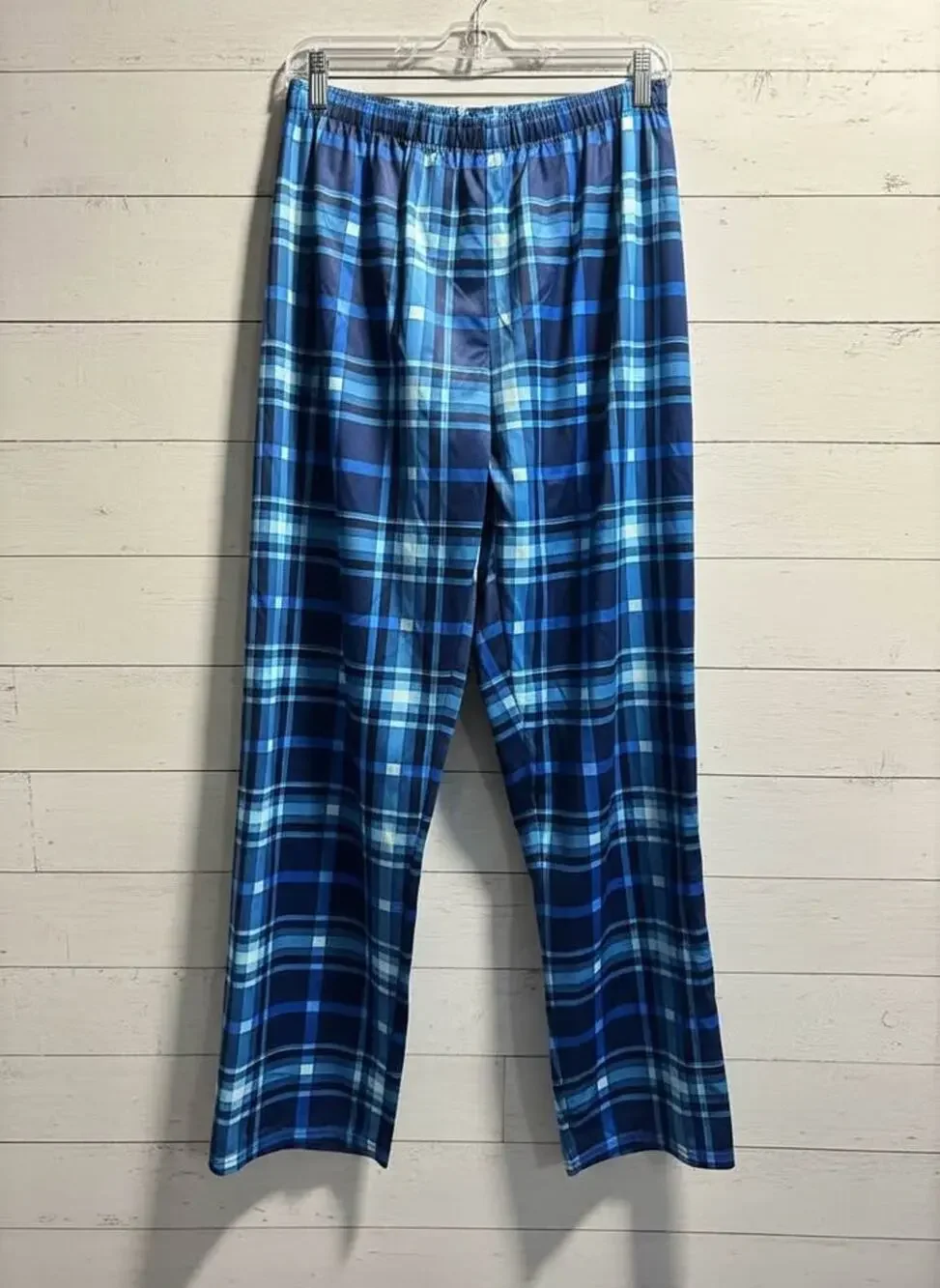 NEW Men’s M Relaxed Blue Plaid Elastic Waist Lounge Pants